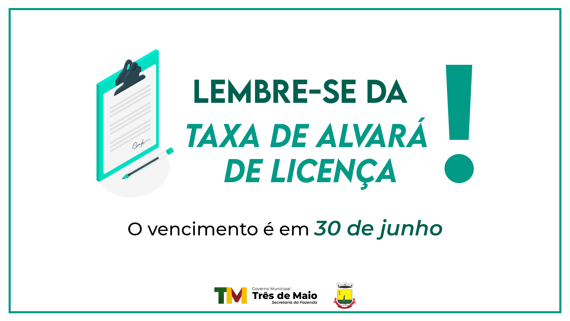VENCIMENTO DA TAXA DE ALVARÁ DE LICENÇA OCORRE EM JUNHO